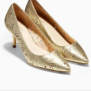 7x HP 🎉 Cole Haan Vesta Pump 65mm GLD MT LASERCUT LT W16824 Work Night Out